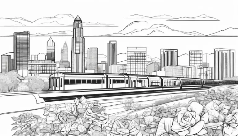 train running past a city illustration